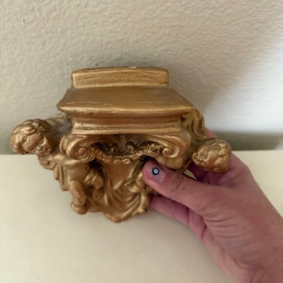 Vintage Gold Angel Cherub Wall Shelf Shabby Romantic Decor - Picture 2 of 3